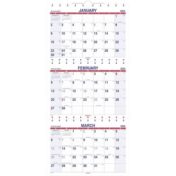 Calendar, Wall, 3-Month View, At-A-Glance, Mfr#: AAGPMLF1128